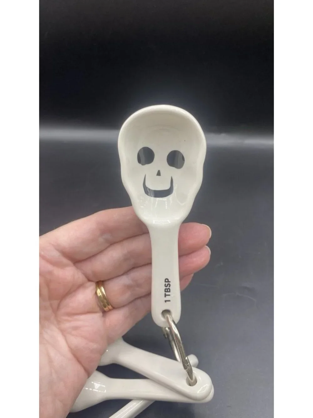 Halloween Skeleton Skull Ceramic Measuring Spoons Set of 4 Spooky Kitchen